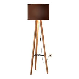 Luminária De Chão Abajur Volare De Madeira Com Cúpula - Marrom - 1