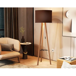 Luminária De Chão Abajur Volare De Madeira Com Cúpula - Marrom - 2