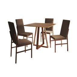 Conjunto de Jantar Mesa Mônaco Premium 90cm Branca com 4 Cadeiras Estofadas Marrom Base Cobre - 2