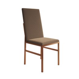 Conjunto de Jantar Mesa Mônaco Premium 90cm Branca com 4 Cadeiras Estofadas Marrom Base Cobre - 4