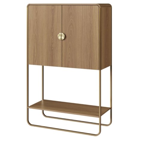 Balcão Bar Orgânico Luna Artesano 90 Cm (larg) em Mdp Hanover Quatro Portas Base Metal Dourado