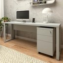 Ver imagem 1 de Mesa Escrivaninha Industrial 170cm com Gaveteiro e Pés Metal Cor:cinza Claro