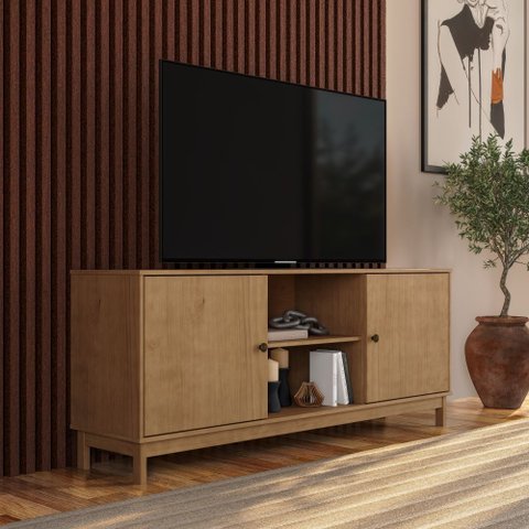 Rack Bancada para Tv 80'' 1961fn Essência Madeira Maciça com Prateleira e 2 Portas Freijó Finestra