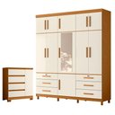 Ver imagem 1 de Guarda Roupa Casal Triton Plus 11 Portas de Bater com Espelho e Cômoda Sapateira 4 Gavetas MDP