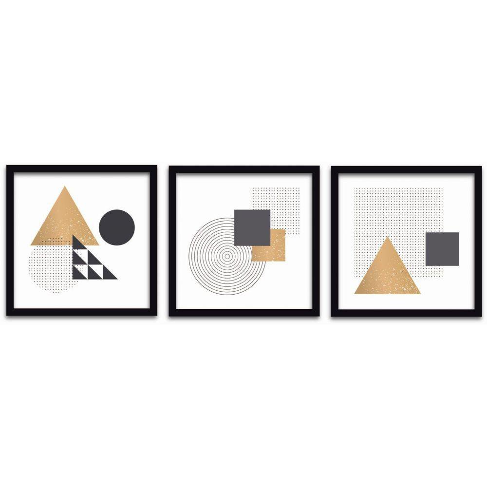 Quadros Decorativos 3 Peças 40x40 FormasMoldura Preta - 2