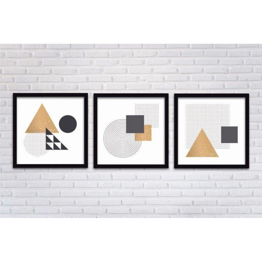 Quadros Decorativos 3 Peças 40x40 FormasMoldura Preta - 1