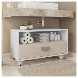 Gabinete Armário Banheiro Com Rodízios Branco Towel Caemmun - 2