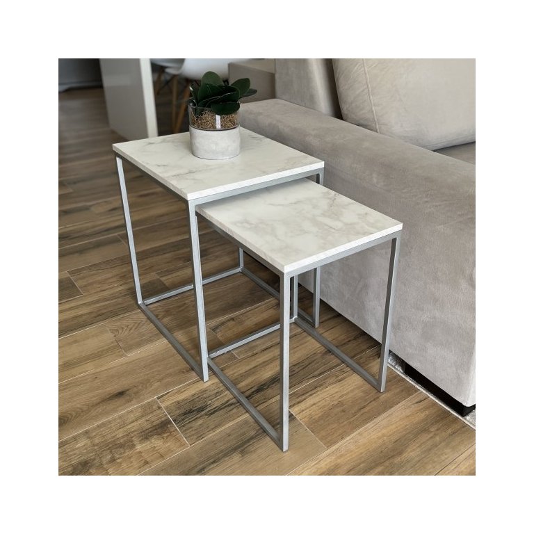 Conjunto de Mesas Ninho Atlanta Marmorizado - PRATA