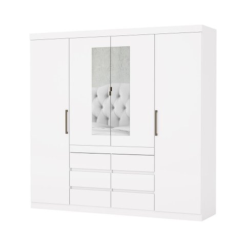 Guarda Roupa Imperio 6 Gavetas com Espelho Carioca Moveis Branco