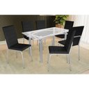 Ver imagem 1 de Conjunto: Mesa de Cozinha Elba C/ Tampo de Vidro 150cm e 6 Cadeiras Amsterdã Cromada - Courano