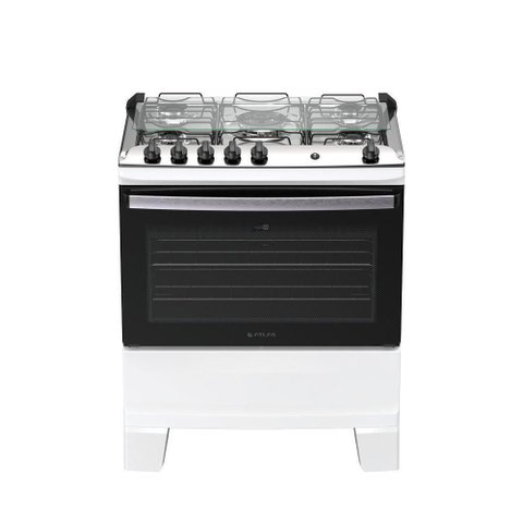 Fogão 5 Bocas Atlas Agile Up Automático Mesa Inox Branco Bivolt