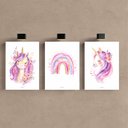 Ver imagem 2 de Kit 3 Quadro Decorativo Unicórnio Infantil Menina Quarto Qualidade Premium 40x28cm