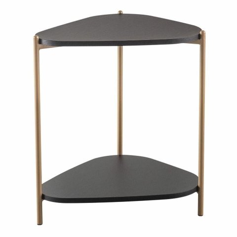 Mesa Lateral de Apoio Orgânica Artesano 45 Cm (largura) em Mdp Nero (preto) e Pés em Aço Dourado