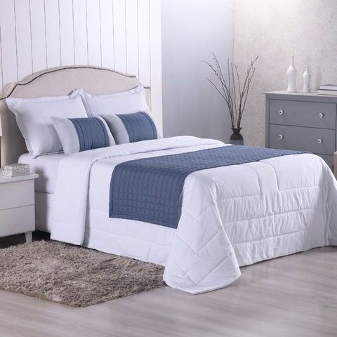 Kit Peseira de Cama Copacabana 5 Peças Queen Percal 300 Fios Acompanha Almofadas Cheias (Azul)