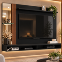Ver imagem 1 de Painel TV 55 Polegadas Moderno com Espelho e Lateral Ripada 160 cm - Preto/Naturale