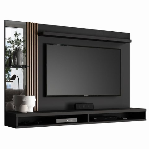 Painel Paris para Tv de até 55 Polegadas com Nichos e Prateleiras - Vianossa: Preto/naturale