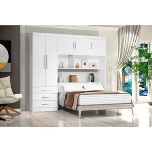 Guarda-Roupa Roupeiro Casal 5 Portas Com Cabeceira Embutida Cancun Branco - Rede Móveis