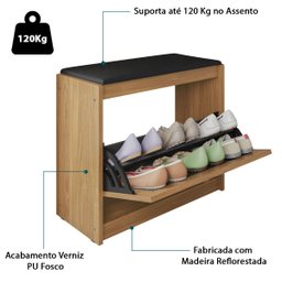 Sapateira Banco Plenitude com Prateleira Interna e Porta Basculante - Lh Móveis - 4