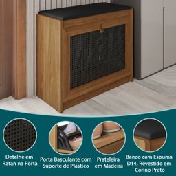 Sapateira Banco Plenitude com Prateleira Interna e Porta Basculante - Lh Móveis - 5