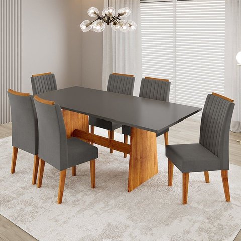 Conjunto de Sala de Jantar 6 Lugares Tampo de MDP Atria Yescasa Cinza/Mel