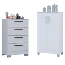 Ver imagem 1 de Cômoda 867 4 Gavetas com Armário Multiuso 2 Portas Pequeno Branco Brilho - Poquema