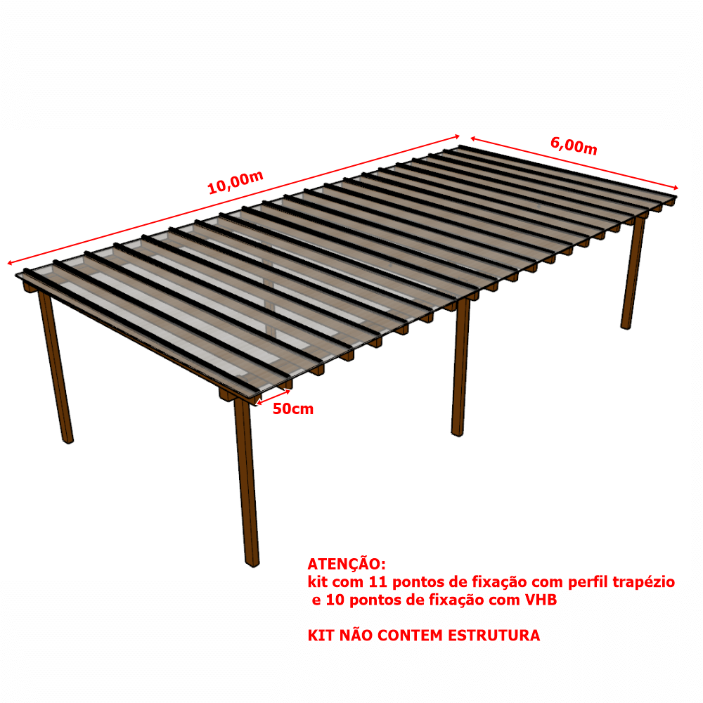 Ver imagem 2 de Cobertura Policarbonato Alveolar 10,00m x 6,00m Cristal 4mm