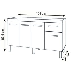 Balcão Cozinha Armário Gabiente Pia de 140 Cm com 4 Portas e 1 Gavetas Camila Savana Preto - 6