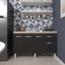 Ver imagem 2 de Balcão Cozinha Armário Gabiente Pia de 140 Cm com 4 Portas e 1 Gavetas Camila Savana Preto