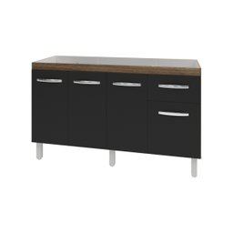 Balcão Cozinha Armário Gabiente Pia de 140 Cm com 4 Portas e 1 Gavetas Camila Savana Preto - 1