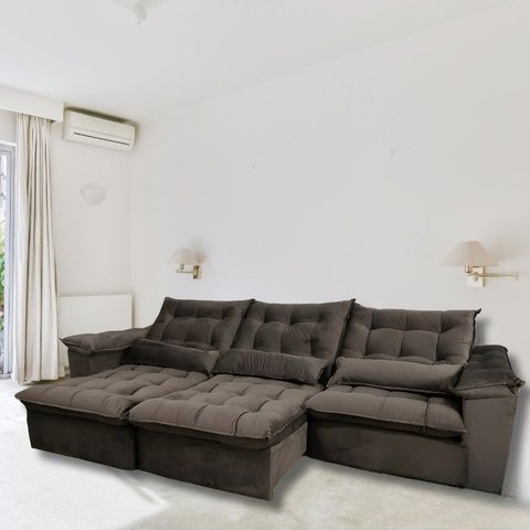 Sofá Retrátil e Reclinável Articulado Ipanema - 2,20m de Largura e Abertura Grande em Veludo Premium