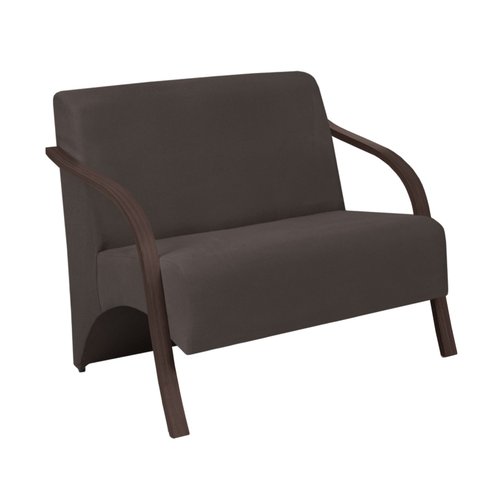 Poltrona Namoradeira 2 Lugares Vênus D Salla Suede Braço Madeira Marrom