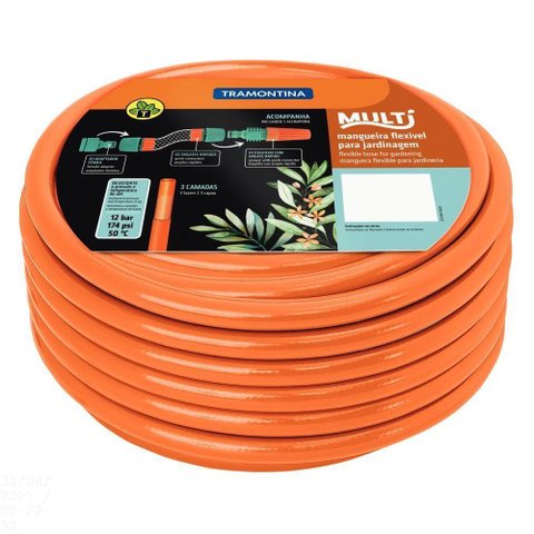 Mangueira Multi 1/2 Laranja em Pvc 3 Camadas 10 M com Engates Rápidos e Esguicho