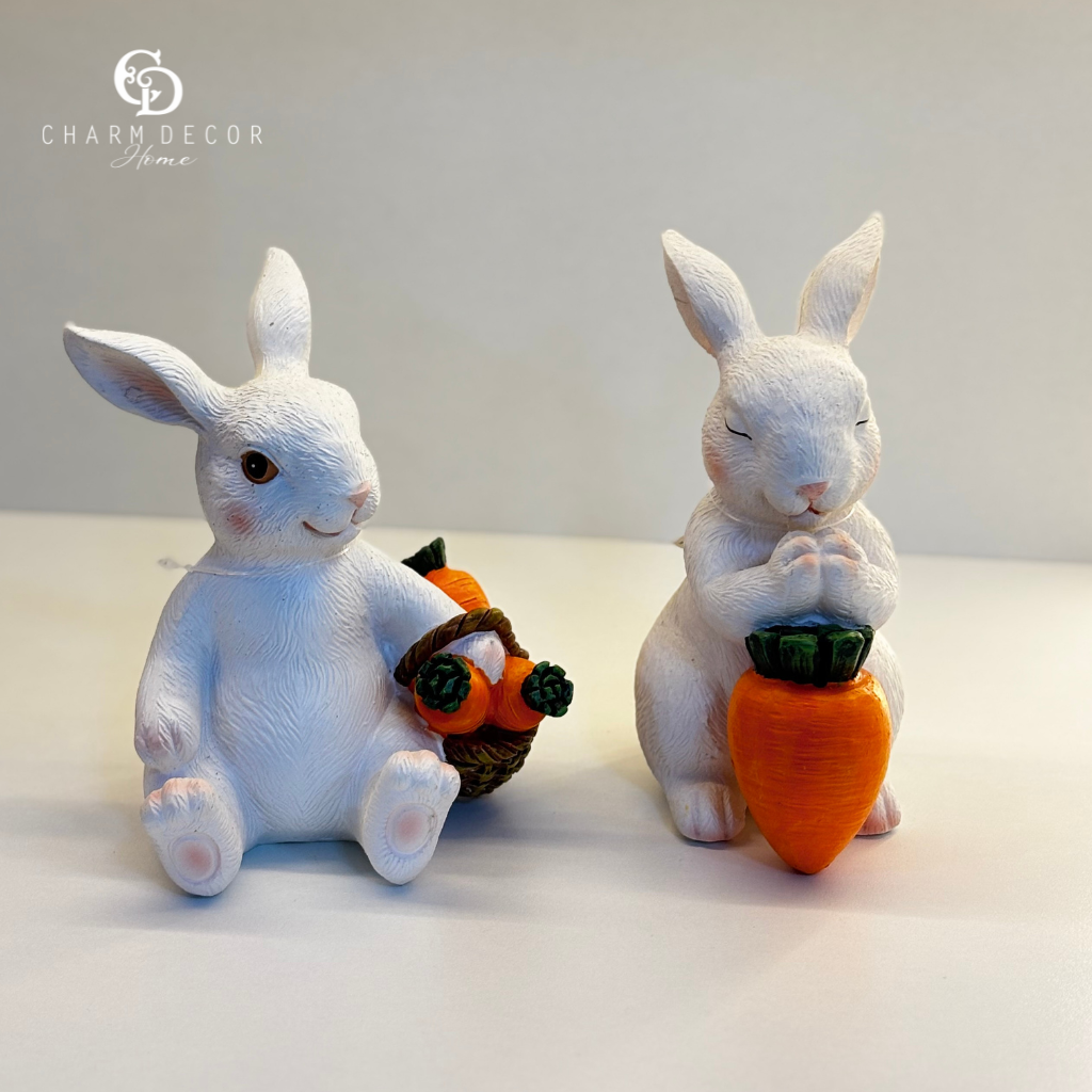 Resina de Páscoa Coelho Branco e Laranja 11,5x9,5x13,5cm - 2