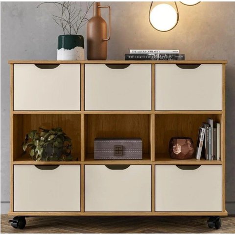 Nicho Organizador Marrom Freijó com 6 Gavetas Off White 1478 Qmovi