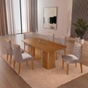 Ver imagem 1 de Conjunto Sala de Jantar Mesa Tampo MDF 6 Cadeiras Sakura Marrom/Capuccino/Marromle/Off White