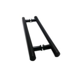 Puxador H duplo 40x30cm tubular redondo para porta de vidro e portão - Preto - 1