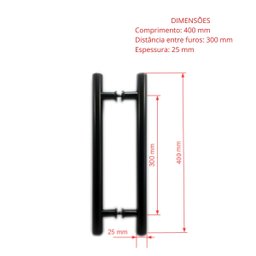 Puxador H duplo 40x30cm tubular redondo para porta de vidro e portão - Preto - 4