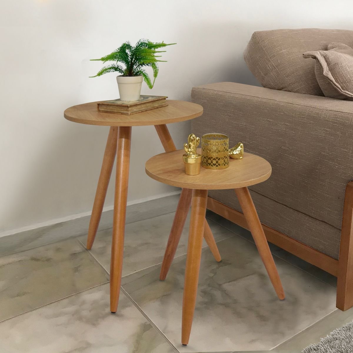 Kit 2 Mesinhas De Canto Decorativas Madeirado Pé Madeira | MadeiraMadeira