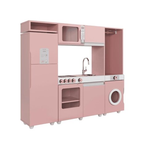 Cozinha Infantil Luli C/ Refrigerador, Fogão, Micro-ondas, Máq. Lavar/tabua Passar Rose