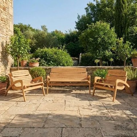 Conjunto Isa Namoradeira e 2 Poltronas Madeira Maciça Área Externa Jardim – Arveni