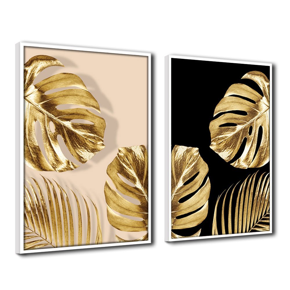 Quadro Premium Textura CX Alta Folhas de Ouro 6 2un 40x60 - Moldura Branca