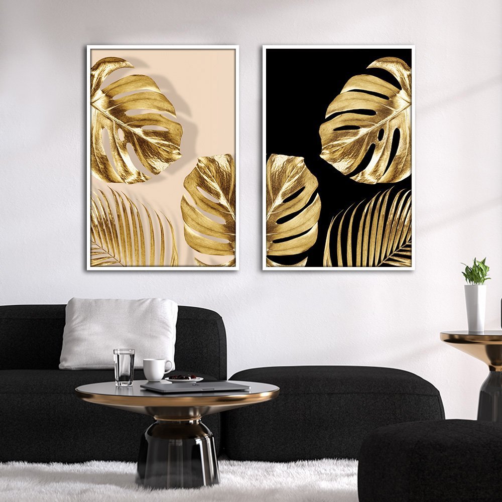 Quadro Premium Textura CX Alta Folhas de Ouro 6 2un 40x60 - Moldura Branca - 3