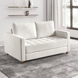 Sofá Cama Casal Marcelle com 2 Lugares em Bouclé e Pés de Madeira Talento Móveis - 1
