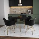 Ver imagem 1 de Mesa Jantar Redonda 90Cm Preta Clips 3 Pés Com 4 Poltronas Pretas Base Dourado - Cor: Preto