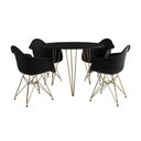 Ver imagem 6 de Mesa Jantar Redonda 90Cm Preta Clips 3 Pés Com 4 Poltronas Pretas Base Dourado - Cor: Preto