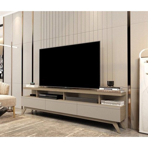 Rack para TV até 72 Polegadas MDF 180cm Pés em Madeira Maciça Vivare 3 Gavetas