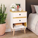 Ver imagem 1 de Mesa de Cabeceira Retrô Mesinha Cantinho Quarto com Gavetas Organizadoras Off White Nature-Lojas RPM