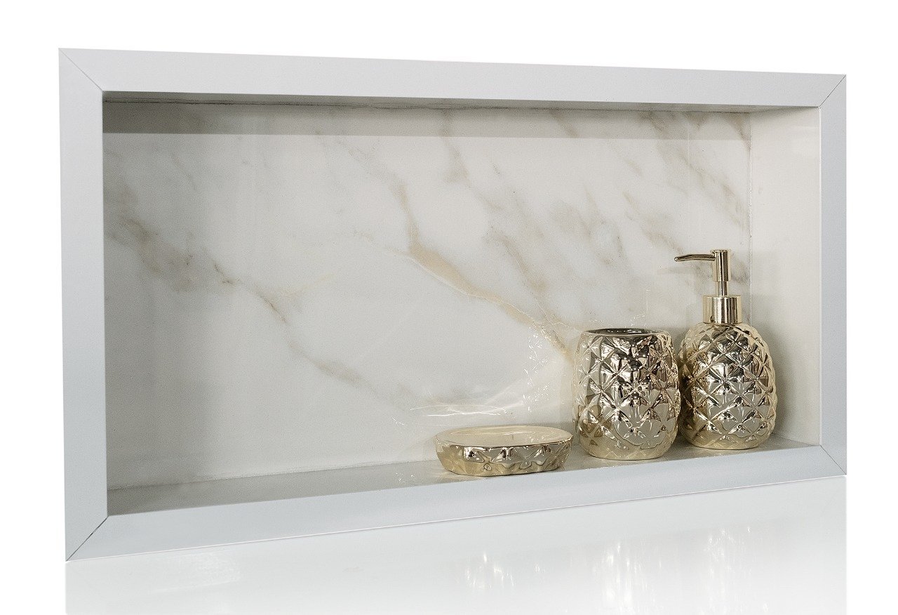 Nicho de Porcelanato Banheiro Estante 60x30x7 - Carrara Borda Branco - 3