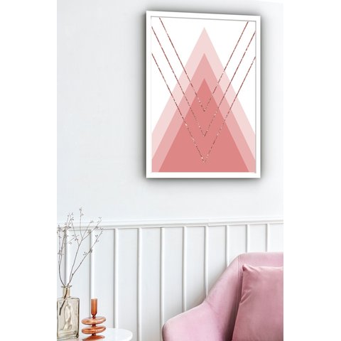 Quadro Decorativo Abstrato Triângulos Rosa - 70x50cm:moldura Preta