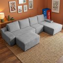 Ver imagem 1 de Sofá Evo 3,40m Molas Ensacadas com Apoio Chaise Lounge Direita Velourê Cinza Claro Cama Inbox